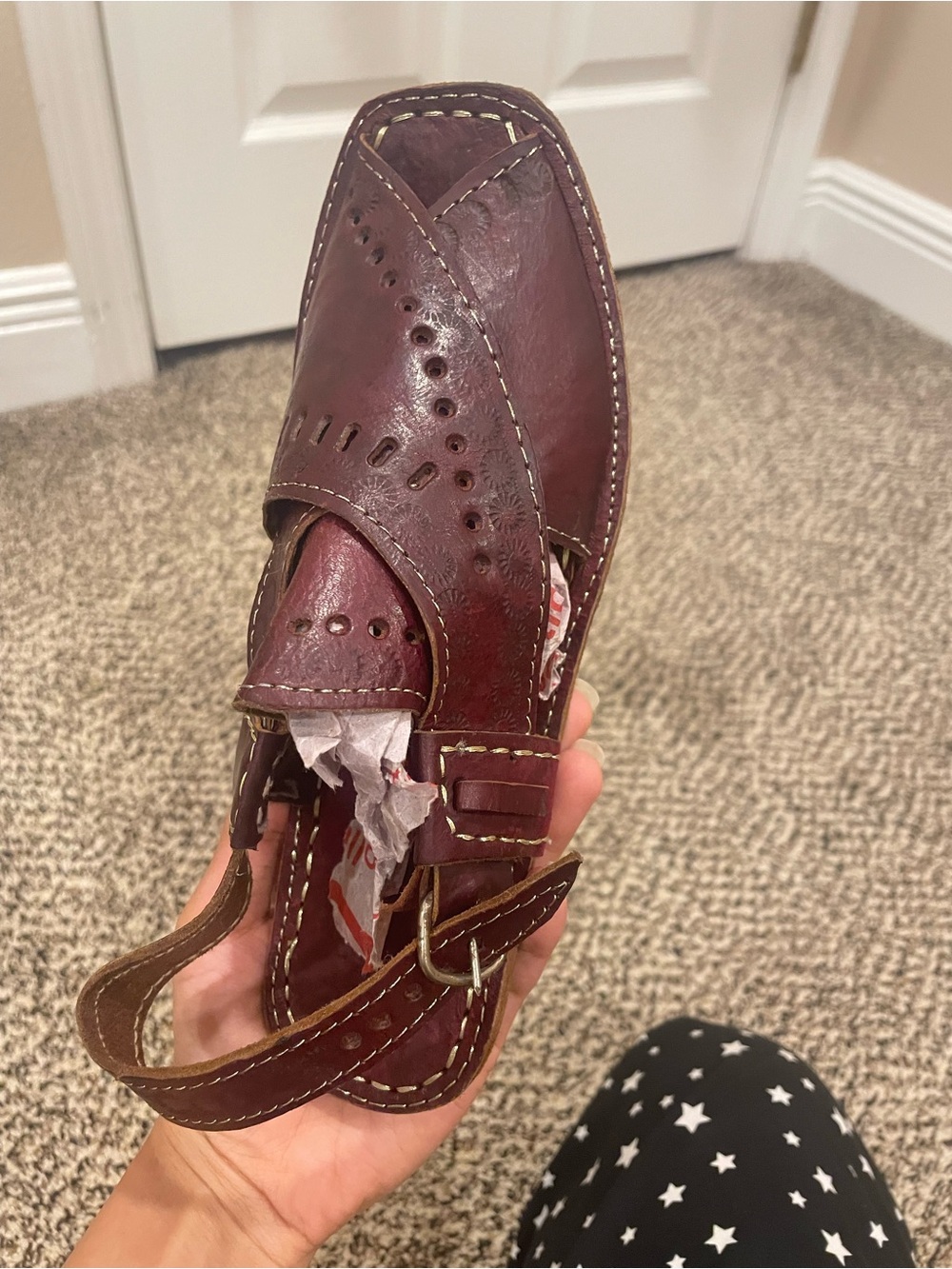 Women’s Burgundy Leather Slip-On Sandal